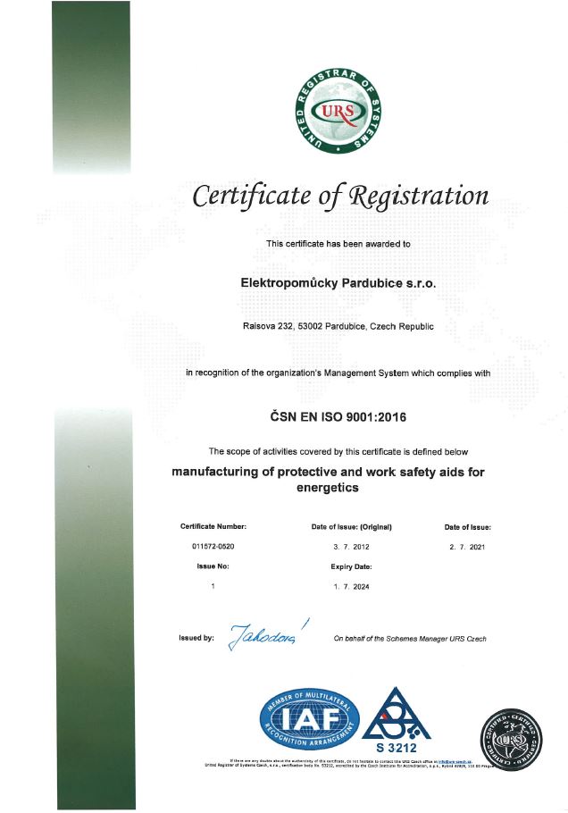 Certifikát ČSN EN ISO 9001:2016