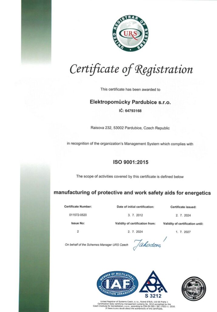 Certifikát ČSN EN ISO 9001:2016