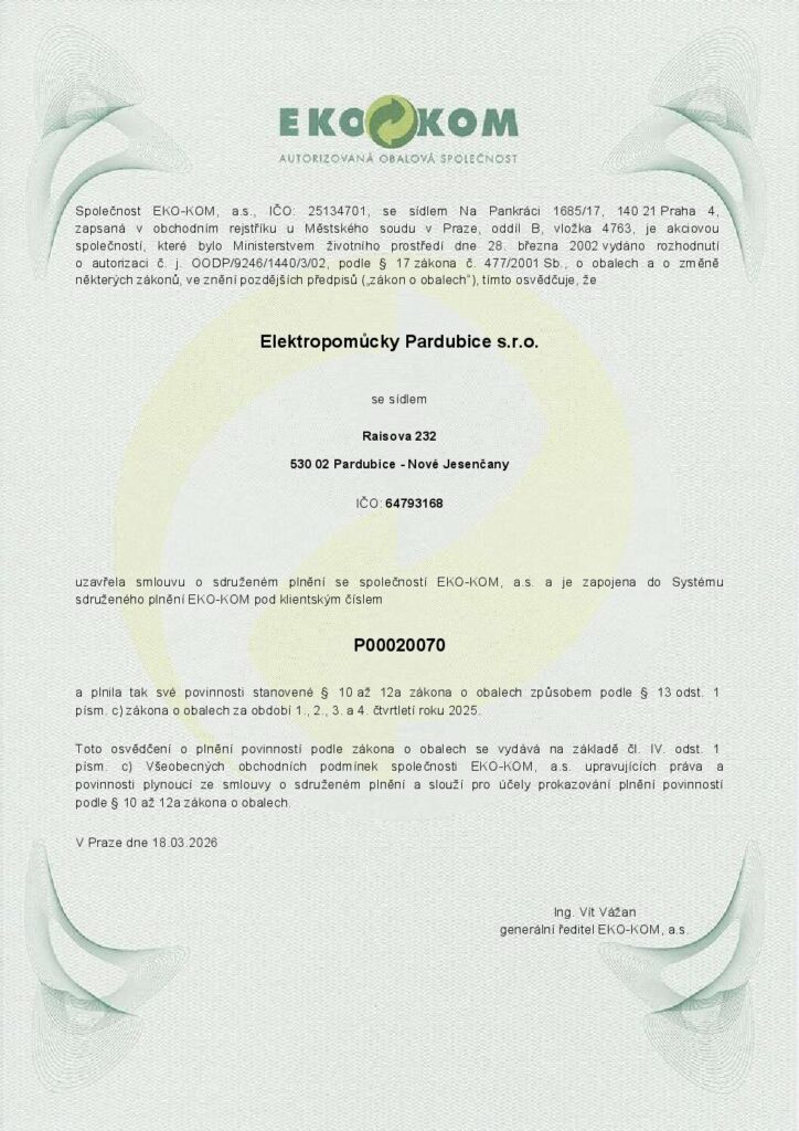 Smlouva se společností EKO-KOM, a.s.